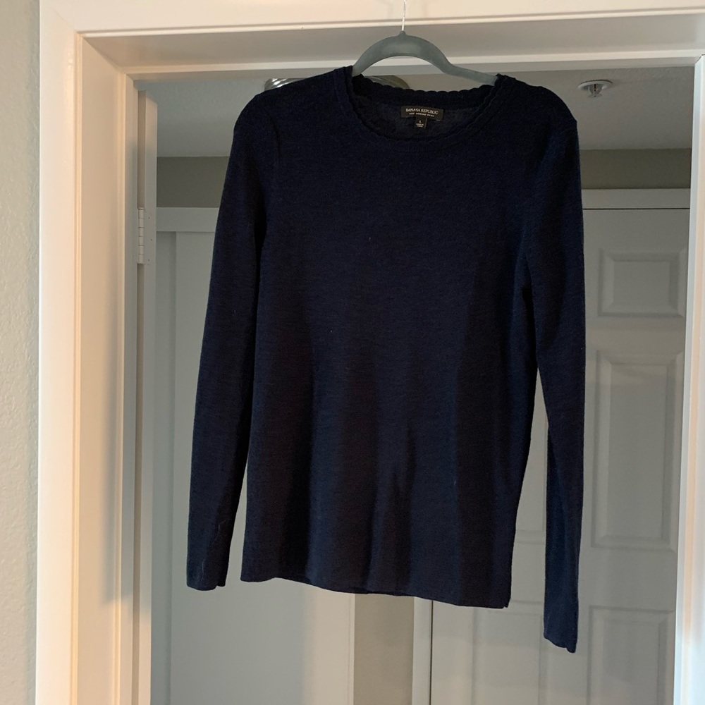 Blue scalloped neck sweater